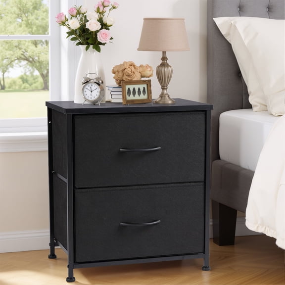 Nextay Nightstand, 2 Drawer Dresser for Bedroom, Bedside Furniture, End Table for Bedroom, Closet, Entryway, Black