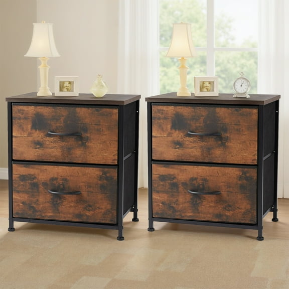 Bigleap Nightstand Set 2, 2 Drawer Dresser for Bedroom, Bedside Furniture, End Table for Bedroom, Closet, Entryway, Brown