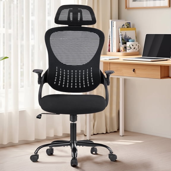 Nextay Office Chair, Ergonomic Computer Chairs with Flip-up Arms,Black
