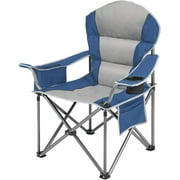 Bigleap Oversized Camping Chairs Folding Heavy Duty Padded Lawn Chair with Cooler Bag, Storage Netting Cup Holder, Suppor 500lbs for Adults Outdoors Fishing Picnic Travel Blue