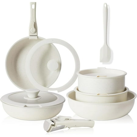 Bigleap Pots and Pans Set Non Stick, 12-Piece Induction Kitchen Cookware, Oven-Safe, Stackable RV Cookware with Removable Handle