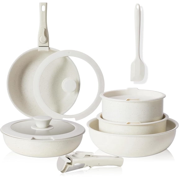 Nextay Pots and Pans Set Non Stick, 12-Piece Induction Kitchen Cookware, Oven-Safe, Stackable RV Cookware with Removable Handle