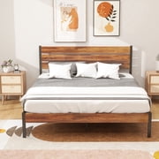 Nextay Queen Size Bed Frame with Headboard, Mattress Foundation with All Sturdy Metal Support, Under Bed Storage, No Box Spring Needed, Rust Brown