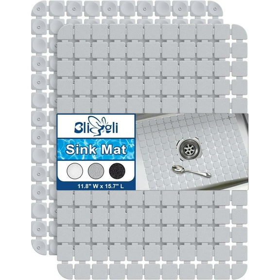 Bligli 2-Pack Sink Mats - 15.7"x11.8" Non-Slip PVC Liners, Quick-Dry Kitchen Protector for Stainless Steel/Ceramic, Dish Drying Mat (Solid Grey)