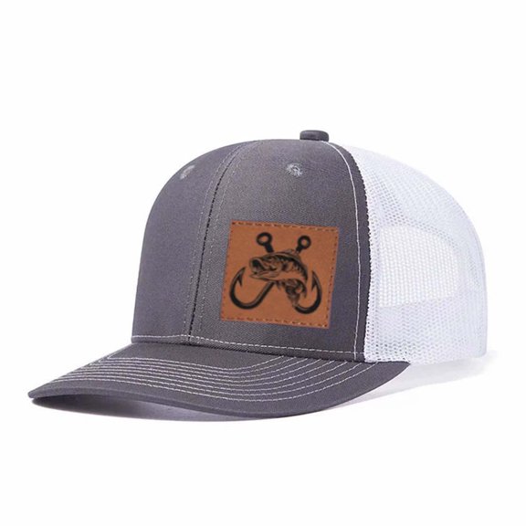 Bigmouth Bass Fishing Hook Leather Patch Pattern Suitable for Travel, Outfits, Outdoor Mesh Caps, Men's Breathable Adjustable Baseball Cap