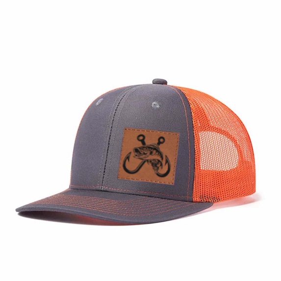 Bigmouth Bass Fishing Hook Leather Patch Pattern Suitable for Travel, Outfits, Outdoor Mesh Caps, Men's Breathable Adjustable Baseball Cap