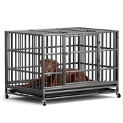 Bigrab 48"/ 38" Heavy Duty Dog Crate Cage Kennel with Wheels and Tray, Escape Proof & Extra Large, Dark Sliver