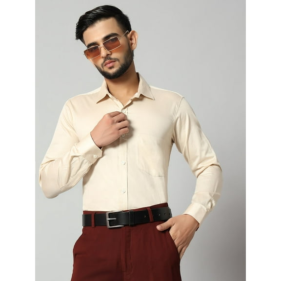 Bigreams Men's Slim Fit Cotton Satin Formal Shirt - Solid Long Sleeve, Regular Fit Stylish Plain Formal Shirt for Men