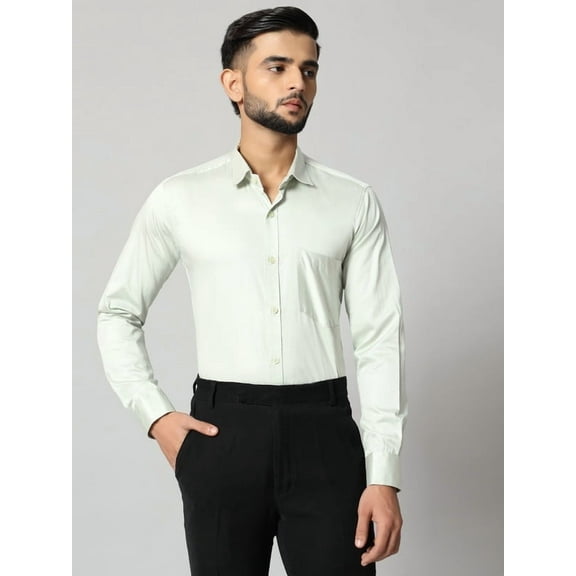 Bigreams Men's Slim Fit Cotton Satin Formal Shirt - Solid Long Sleeve, Regular Fit Stylish Plain Formal Shirt for Men