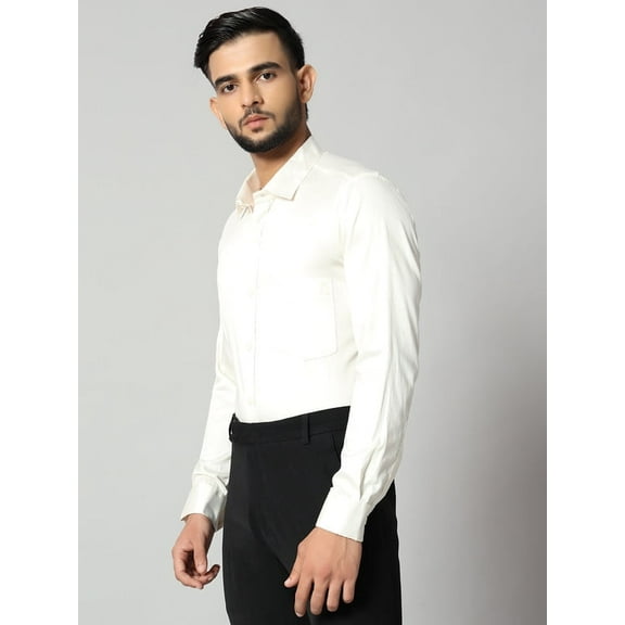 Bigreams Men's Slim Fit Cotton Satin Formal Shirt - Solid Long Sleeve, Regular Fit Stylish Plain Formal Shirt for Men