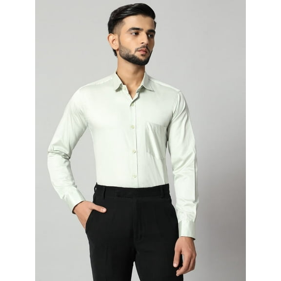 Bigreams Men's Slim Fit Cotton Satin Formal Shirt - Solid Long Sleeve, Regular Fit Stylish Plain Formal Shirt for Men