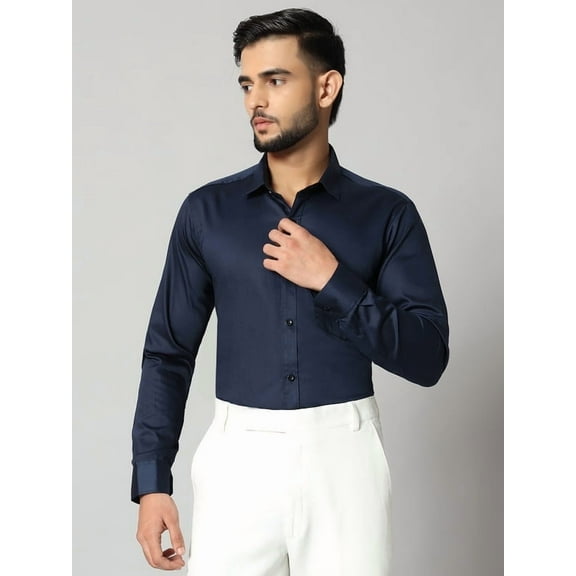 Bigreams Men's Slim Fit Cotton Satin Formal Shirt - Solid Long Sleeve, Regular Fit Stylish Plain Formal Shirt for Men