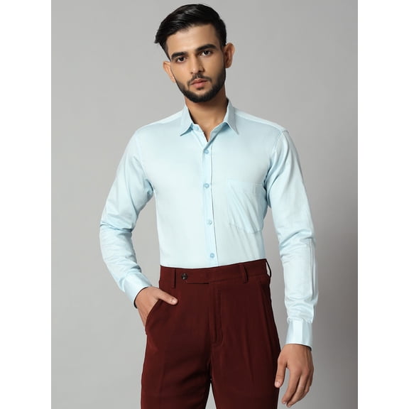 Bigreams Men's Slim Fit Cotton Satin Formal Shirt - Solid Long Sleeve, Regular Fit Stylish Plain Formal Shirt for Men