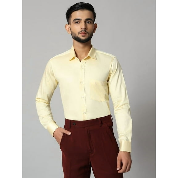 Bigreams Men's Slim Fit Cotton Satin Formal Shirt - Solid Long Sleeve, Regular Fit Stylish Plain Formal Shirt for Men