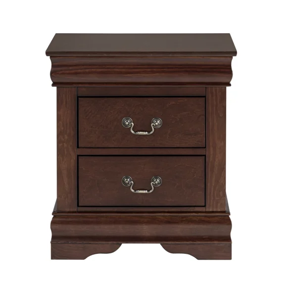 Traditional Solid Wood Nightstand with 2 Drawers in Dark Cherry