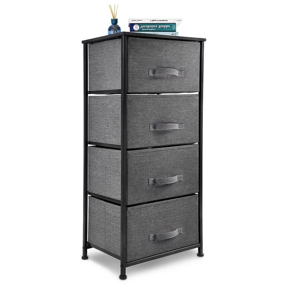 Bigroof 4 Drawer Fabric Dresser, Dark Grey, Metal Frame, Eco-friendly MDF Top