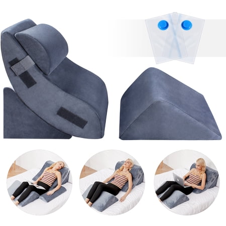 Bigroof 4pcs Orthopedic Bed Wedge Pillow Set, Reading Triangle Pillow for Bed Back and Legs Support Wedge Pillow Sleeping