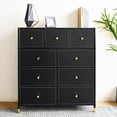 thumbnail image 1 of Bigroof 9 Drawer Dresser for Bedroom Accent Black Dresser Chest Storage Organizer with Artificial Leather for Living Room, Hallway, Entryway, Closet, Nursery,Luxury Black, 1 of 10