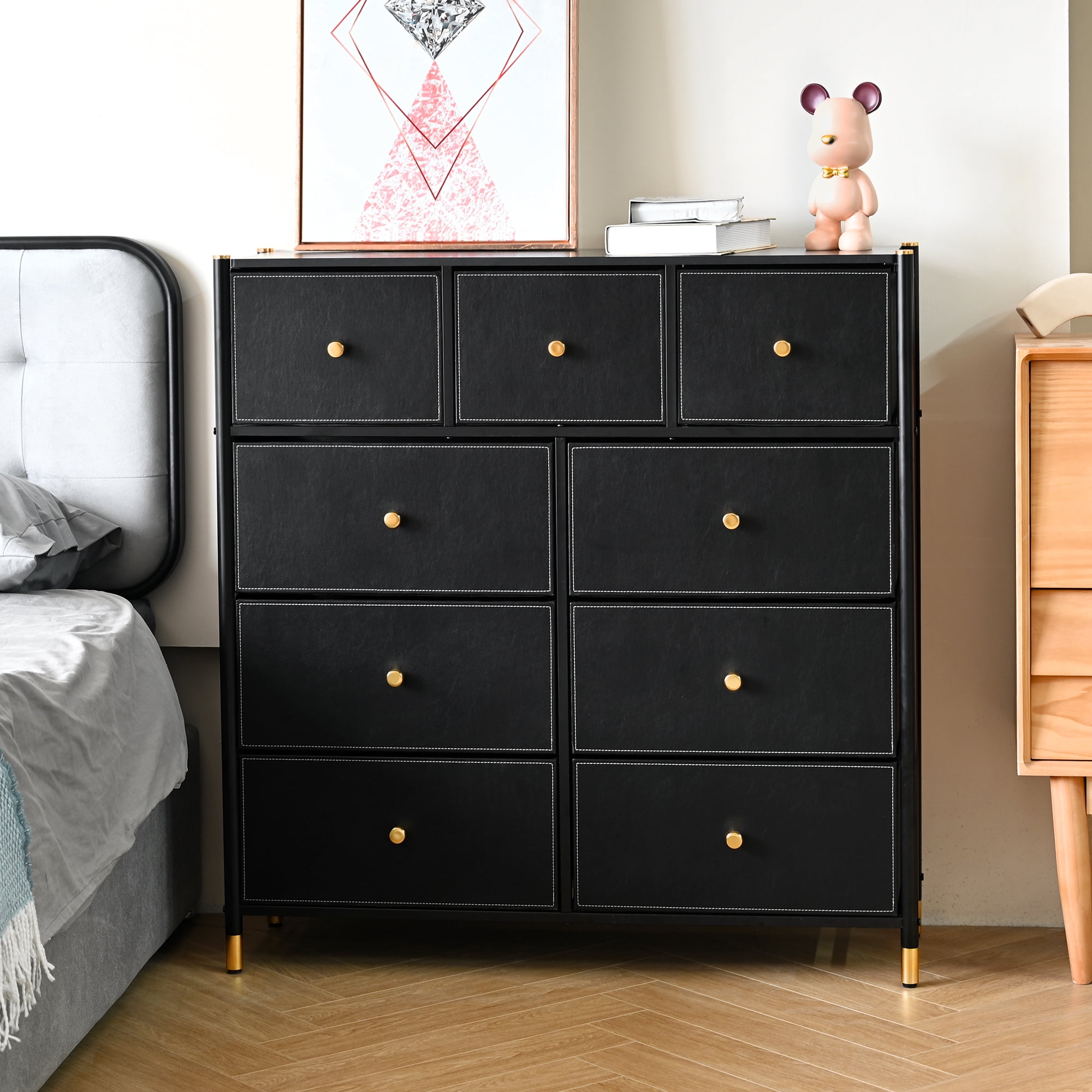 Bigroof 9 Drawer Dresser for Bedroom Accent Black Dresser Chest Storage
