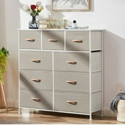 Bigroof 9 Dresser for Bedroom Chest of Drawers Fabric Storage Tower Organizer Bedroom Furniture with Metal Frame for Living Room Dresser in Closet Cream