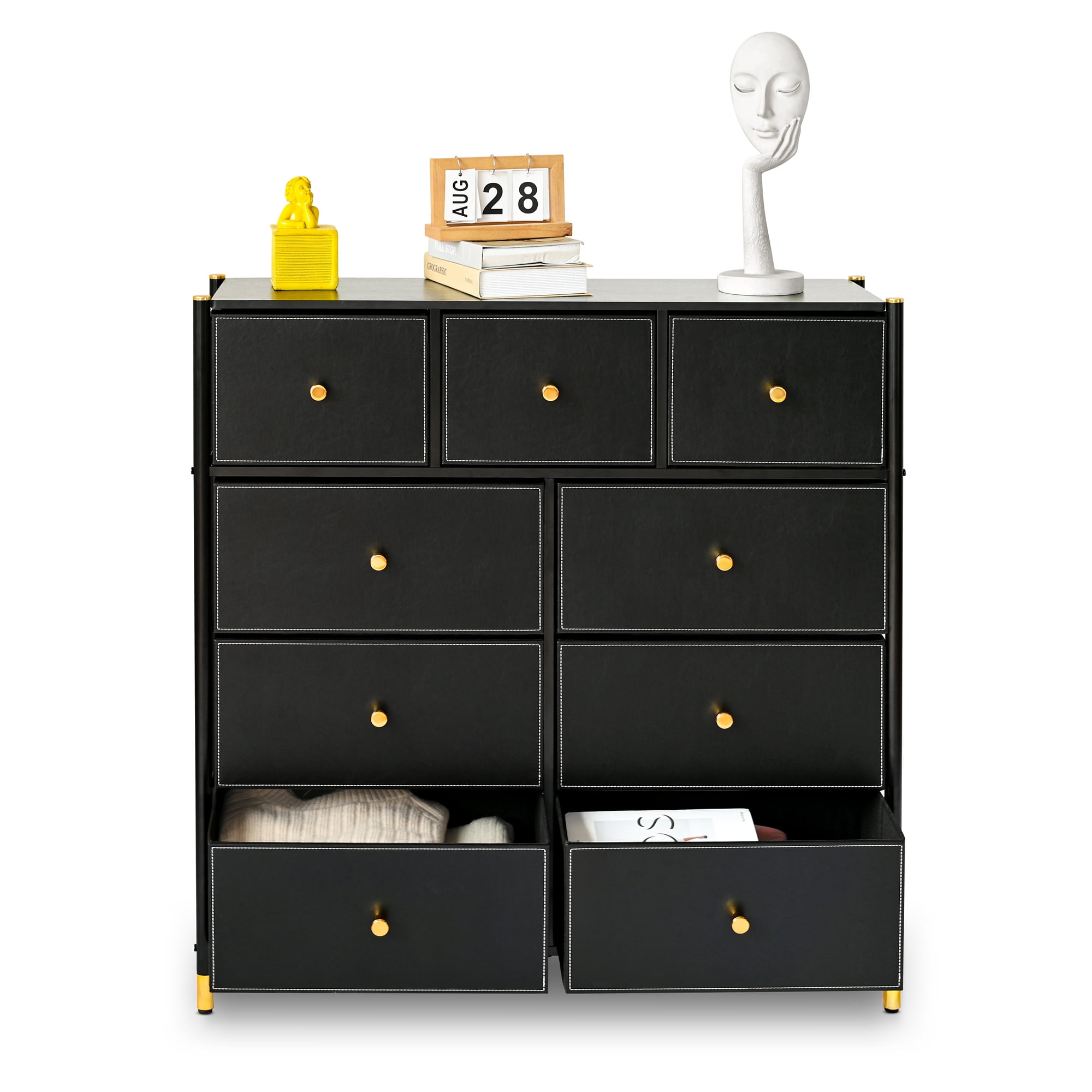 Bigroof Dresser for Bedroom with 9 Drawers, Chest of Drawers with PU Leather  Wooden Top and Sturdy Metal Frame, Fabric Dresser Drawers for Living Room,  Hallway, Nursery (Luxury Black) - Walmart.com