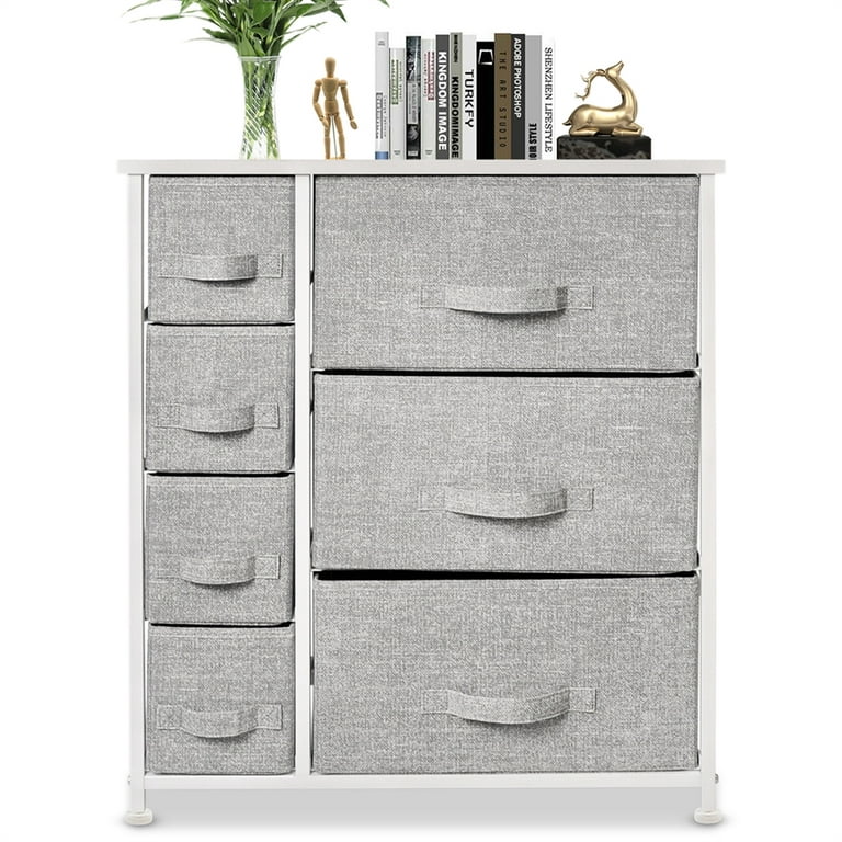 Bigroof Dresser with Drawers, Storage Organizer Fabric Drawers for Bedroom  Bathroom-Steel Frame Wood Top Fabric Bins for Clothing Blankets Plush Toy