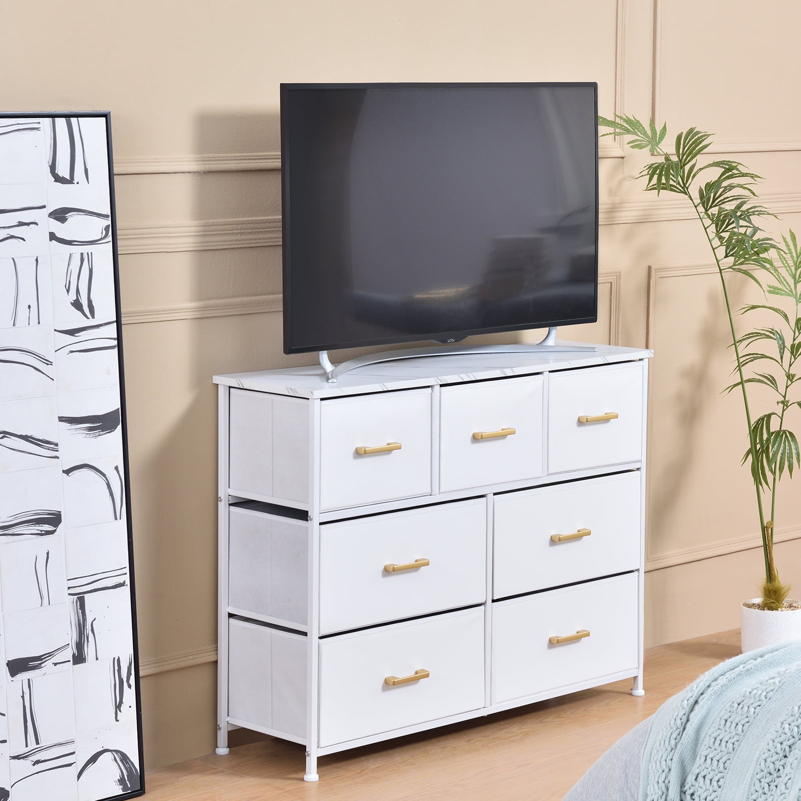 Bigroof Dresser for Bedroom, Storage Organizer 6 Drawer Dresser for Bedroom Hallway, Sturdy Steel Frame Wood Top