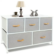 Bigroof Gray 5 Drawer Dresser for Bedroom, Fabic Dresser Organizer with Wooden Handle