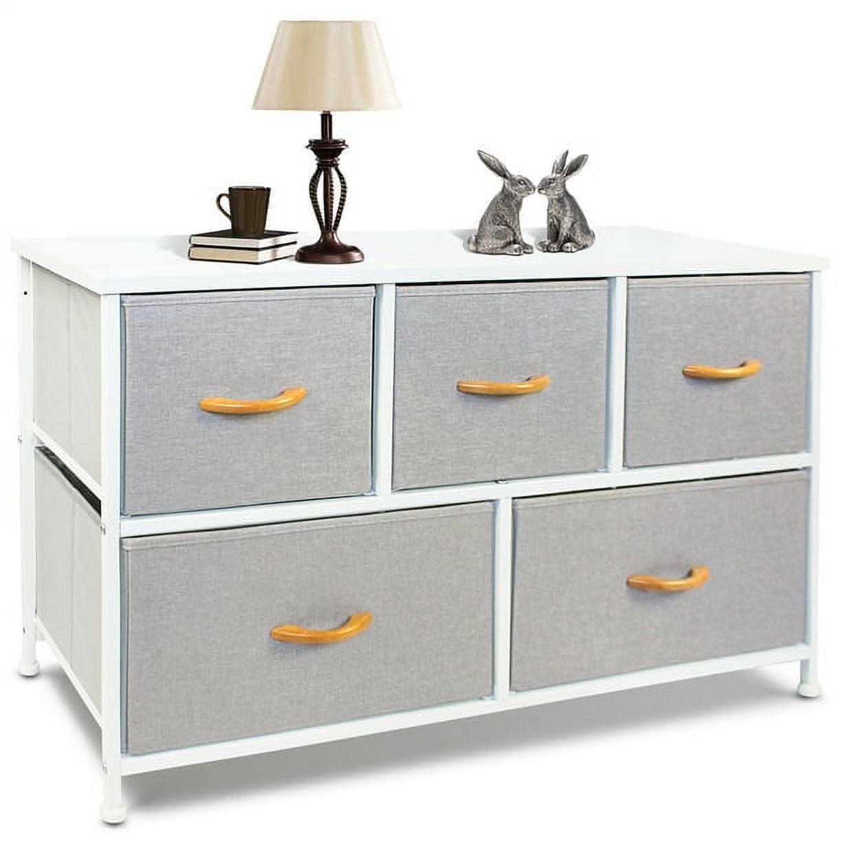 Bigroof Light Gray Dresser Organizer with 5 Drawers, Fabric Storage