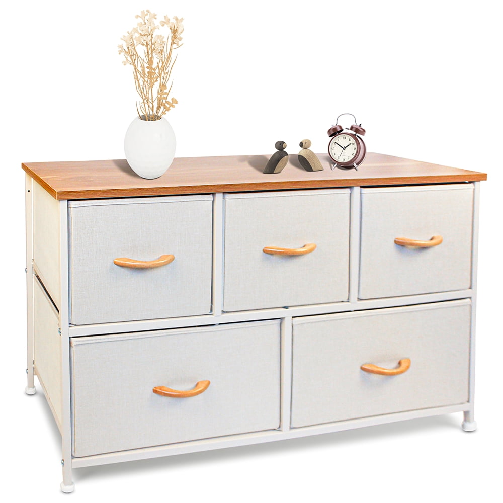 Bigroof Maple 5 Drawer Dresser for Bedroom, Fabic Dresser Organizer with Wooden Handle