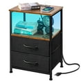 thumbnail image 1 of Bigroof Nightstand with 2 Storage Drawer, Dresser for Bedroom with Led Light and Charging Station, Side Table Nightstand for Bedroom, Fabric Bins, Metal Frame, Wood Shelf, 1 of 9