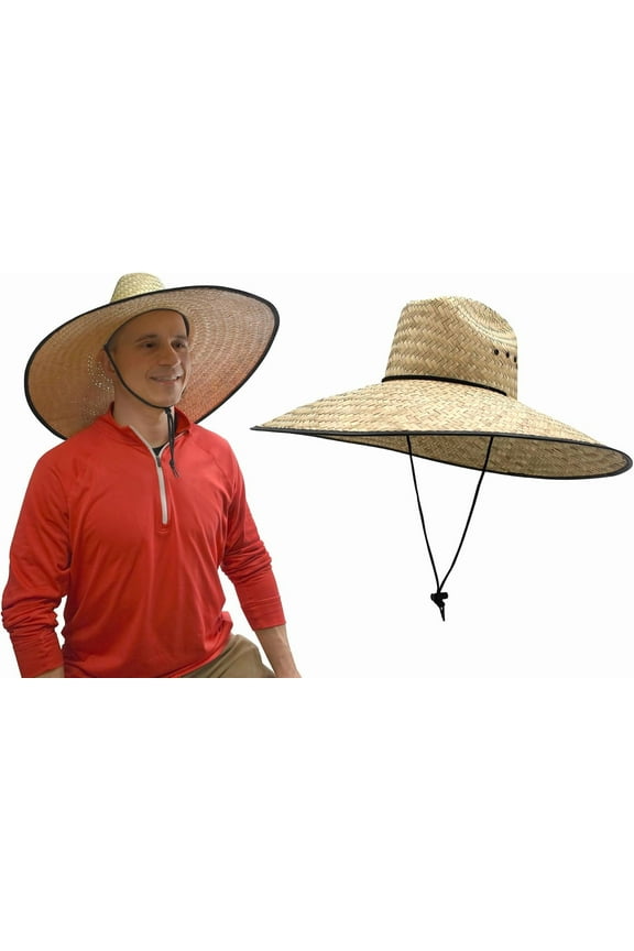Bigs Novelties Huge Large Fit Hard Shell Double Weaved Straw Lifeguard Shade Gardening Hat Wide Brim Outdoor Sun Hats