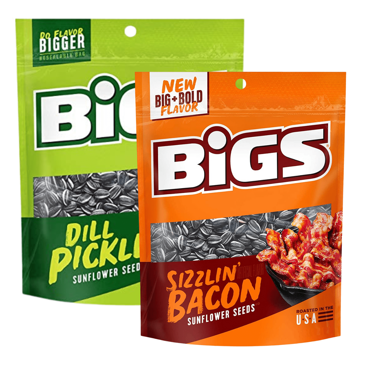 Bigs Sunflower Seeds Dill Pickle and Sizzlin Bacon Flavor, Delicious and Healthy Seed Snacks  for On-the-Go Snacking Movie Nights Road Trips Halloween Trick or Treats Goody Bag Filler 3.63oz- 2 Pack