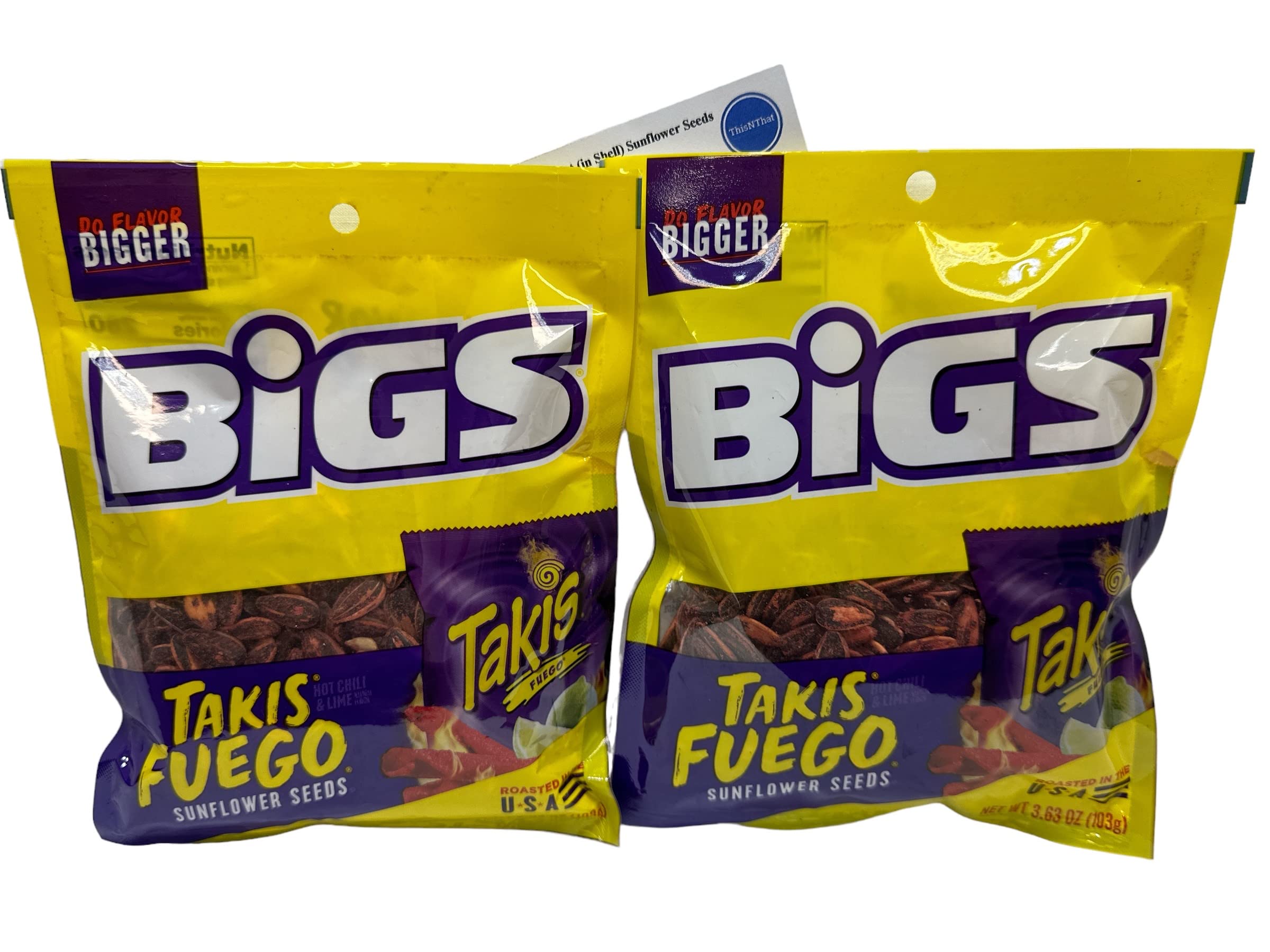 Bigs Takis Fuego Roasted Sunflower Seeds Bundle (2) 3.63 Oz Hot Chili & Lime Bags And Thisnthat