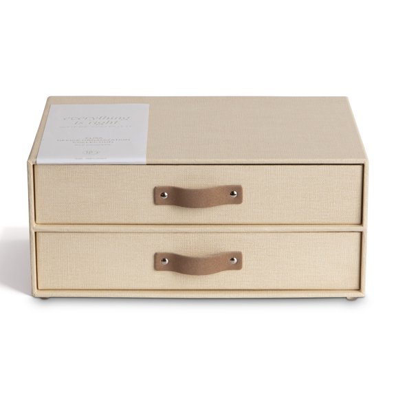 Bigso Birger 2-Drawer Doc Letter Box w/Handle - 5.7x13x9.8in Cream- Ballard