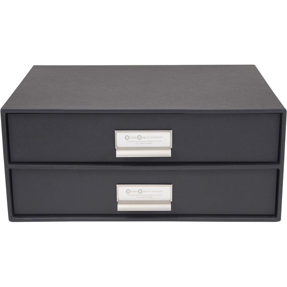 Bigso Birger 2-Drawer Fiberboard Label Frame Document Box | Dark Grey
