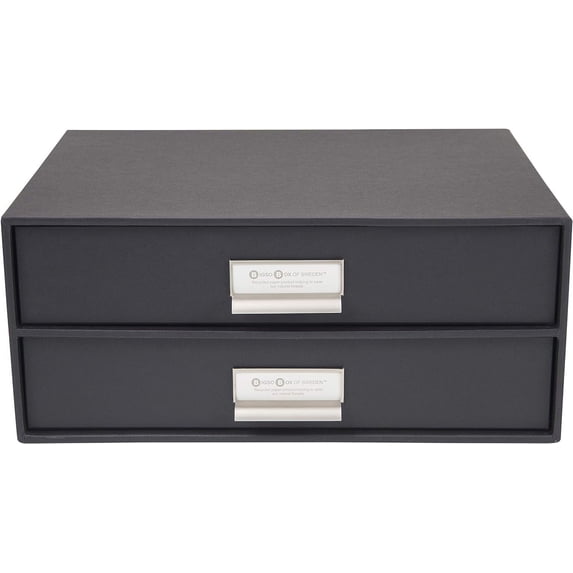 Bigso Birger 2-Drawer Fiberboard Label Frame Document Letter Box | White
