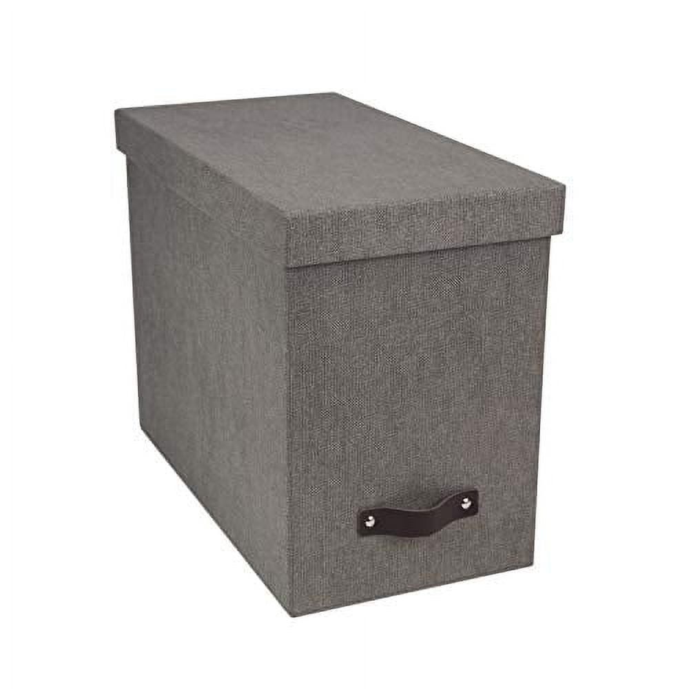 Gray Canvas-Like File Storage Box with Leather Handle