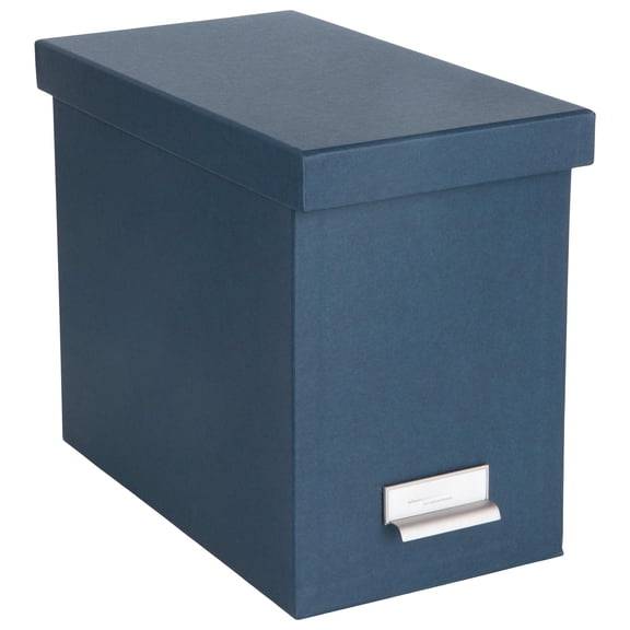 Bigso John Fiberboard Label Frame Desktop File Storage Box - Document Organizer For Important Paperwork Durable Hanging With A Lid & Metal Window 7.36 X 13.38 10.51 In Blue