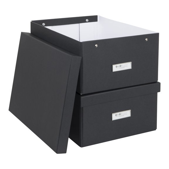 Bigso Katia Collapsible Storage Box Label w/Lid 11.3"" x 15.4"" x 6.4""- Dark Gray- 2pk