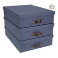 thumbnail image 1 of Bigso Oskar Canvas Fiberboard Document Letter Box - File Organizer Box for Important Paperwork - Document Storage with a Lid & Handle - 3.3 in x 10.2 in x 13.8 in - 3 Pack - Blue, 1 of 8