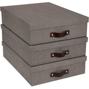 Bigso Oskar Canvas Fiberboard Document Letter Box | File Organizer Document Box for Important Paperwork | Document Storage Box with a Lid & Handle | 3.3?x10.2?x13.8? | 3 Pack | Grey