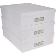 Bigso Oskar Fiberboard Label Frame Document Letter Box - File Organizer Box for Important Paperwork - Document Storage with a Lid & Metal Label Window - 3.3 in x 10.2 in x 13.8 in - 3 Pack - White