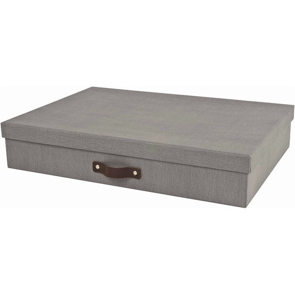Bigso Sverker Canvas Fiberboard Legal and Art Storage Box | Scrapbook Storage Box for Loose Papers and More | Document Boxes with Lid and Leather Handle | 17.1 x 12.2 x 3.3 | Grey