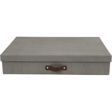 Bigso Sverker Canvas Fiberboard Legal and Art Storage Box | Scrapbook Storage Box for Loose Papers and More | Durable Document Boxes with Lid and Leather Handle | 17.1’’ x 12.2’’ x 3.3’’ | Grey