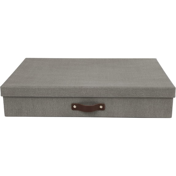 Bigso Sverker Canvas Fiberboard Legal and Art Storage Box | Scrapbook Storage Box for Loose Papers and More | Durable Document Boxes with Lid and Leather Handle | 17.1’’ x 12.2’’ x 3.3’’ | Grey