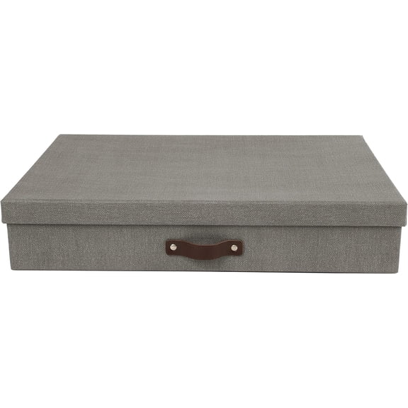 Bigso Sverker Canvas Fiberboard Legal and Art Storage Box | Scrapbook Storage Box for Loose Papers and More | Durable Document Boxes with Lid and Leather Handle | 17.1’’ x 12.2’’ x 3.3’’ | Grey
