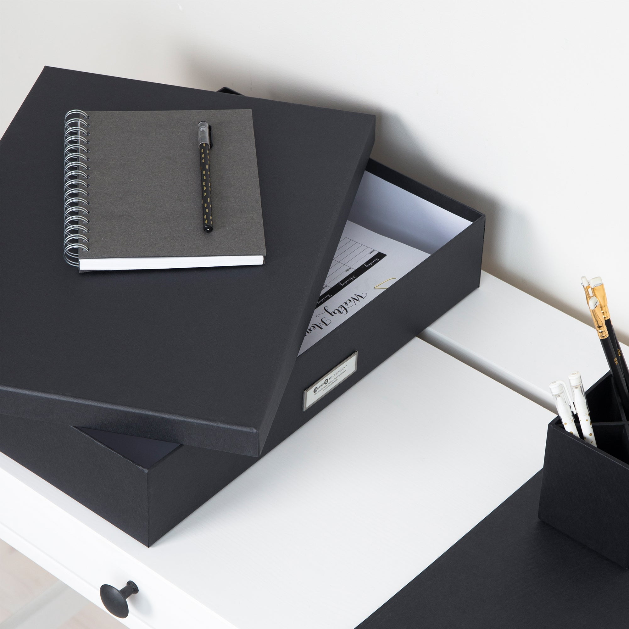 Dark Gray Textured Paper Legal and Art Storage Box with Lid