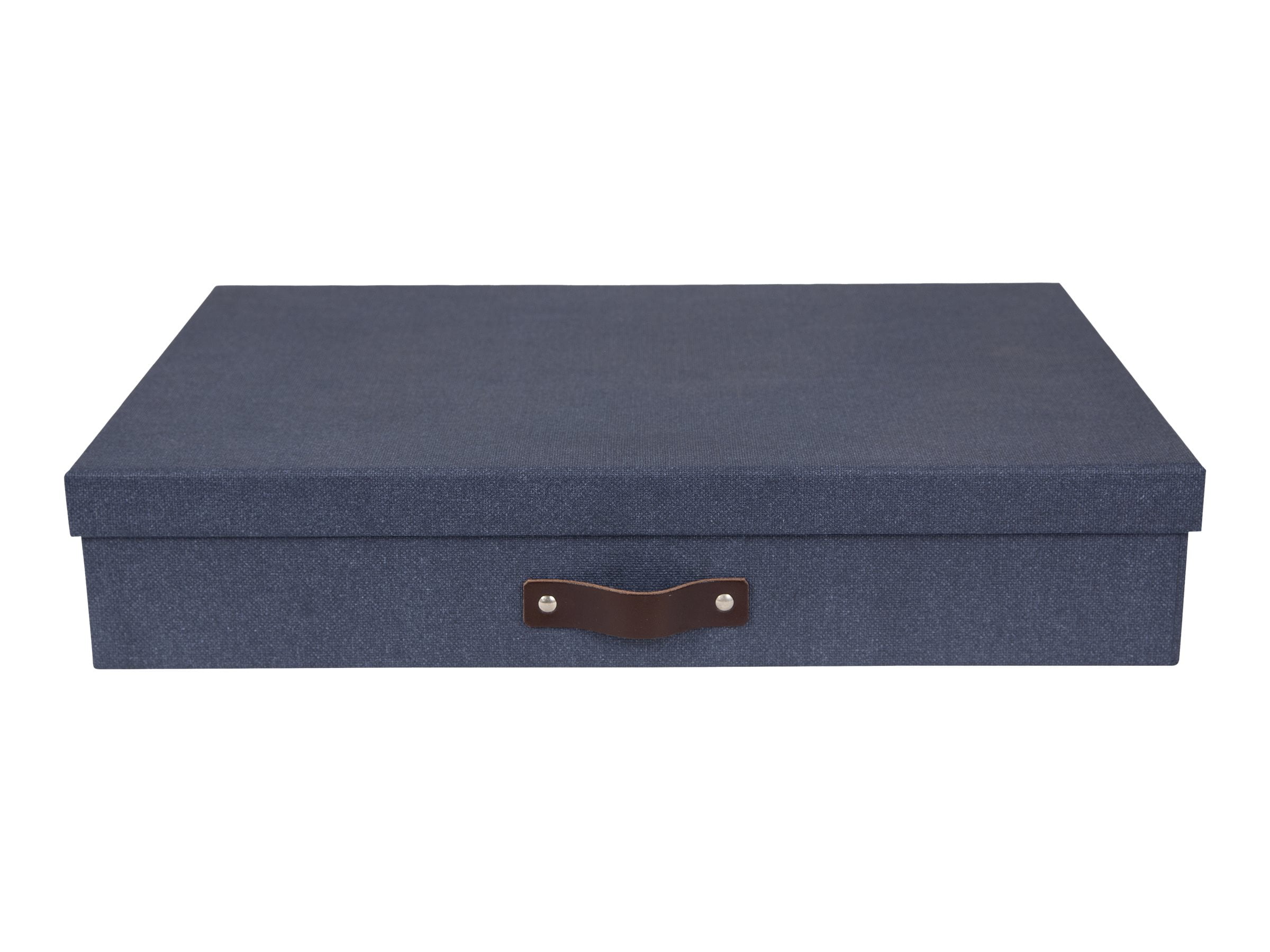 Blue Canvas-Like Finish Storage Box with Leather Handle