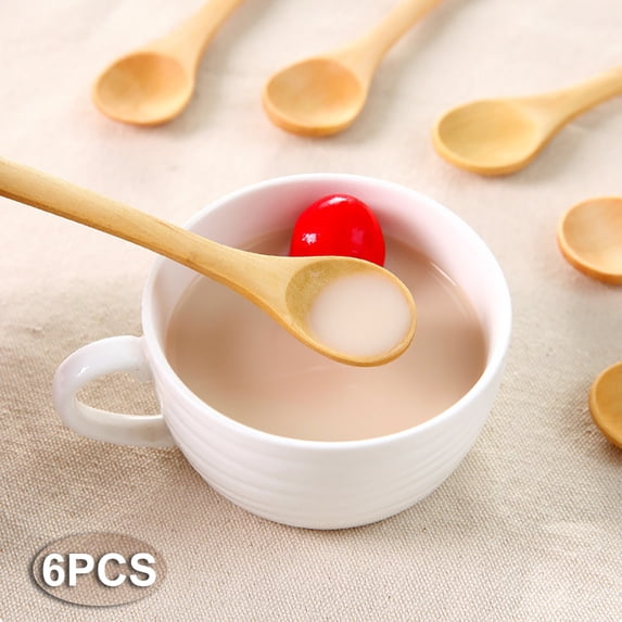 Bigstone 6Pcs Wooden Spoon Mini Size Multi-purpose Rounded Spoon Mouth Kitchen Wooden Spoon for Porridge